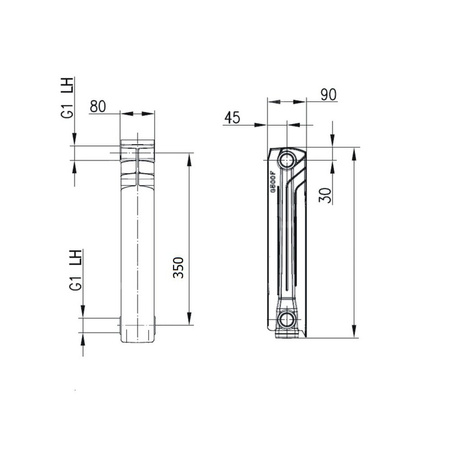 Grzejnik żeberkowy KFA Armatura G350F 423 x 80 mm, kolor biały (RAL 9010)