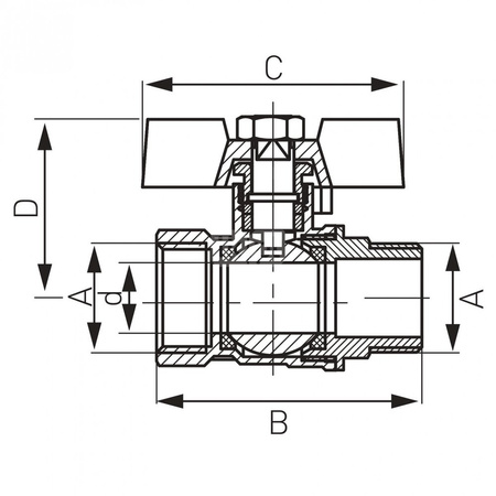 Zawór kulowy FERRO Standard 1/2'' GZ x GW, uchwyt: motylek