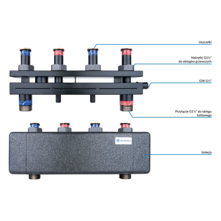Rozdzielacz do instalacji c.o. AFRISO KSV 125-2 HW GZ 1 1/2'', 2-obieg. Nakrętka 1 1/2'', max. 70 kW