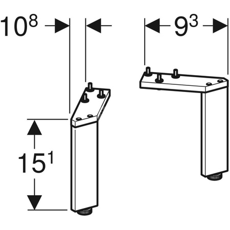 Zestaw nóg (2 szt.): H=15.1-15.4cm, Chrom błyszczący