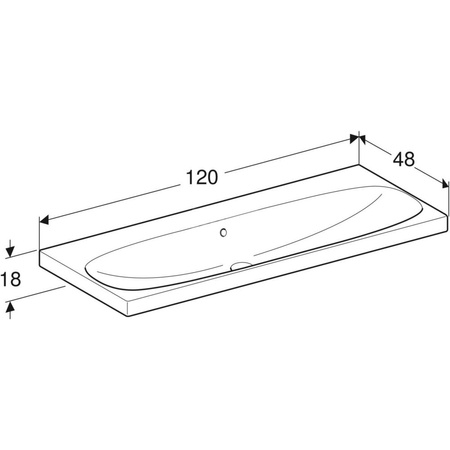 Umywalka GEBERIT Acanto prostokątna, biała, 1200mm, bez otworu na baterię, z odpływem przelewowym, półka od ściany