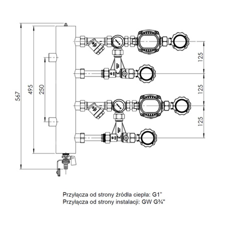 Grupa pompowa AFRISO BPS 966 AP GZ x GW 1'' x 3/4'', z zaworem mieszającym, z pompą obiegową