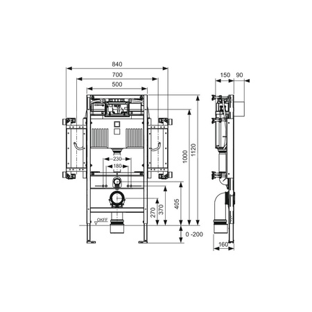 Stelaż podtynkowy do WC TECE profil dla niepełnosprawnych, 1120 x 840 x 150 mm, regulowana wysokość, ze spłuczką
