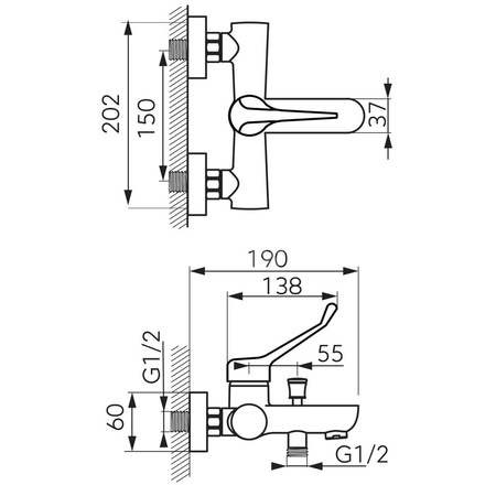Bateria wannowa ścienna FERRO ALGEO MEDICO, kolor chrom