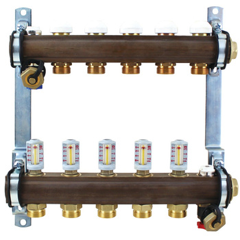 Rozdzielacz do ogrzewania podłogowego HERZ 10-obieg. GW 1'' x GZ 3/4'' + przepływomierz + zawór napełn/spust + odpowietrznik