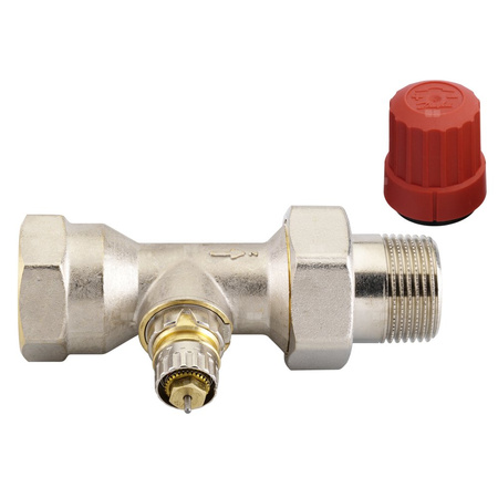 Zawór grzejnikowy termostatyczny DANFOSS prosty z nastawą wstępną (bez ograniczenia skoku), połączenie 1'' (niklowanie) biały