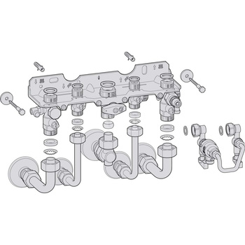 Zestaw nr 1661 pionowa płyta montażowa z zestawem napełniającym i poziomymi podłączeniami instalacji (wymaga zestawu przewodów 7 716 050 174)