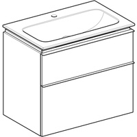 Zestaw: umywalka meblowa iCon slim, z szafką pod umywalkę, dwoma szufladami i zestawem odpływowo-przelewowym do umywalki: 75cm, orzech hickory / melaminowa struktura drewna, lava / matowy