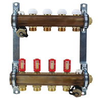 Rozdzielacz do ogrzewania podłogowego HERZ 16-obieg. mosiądz GW 1'' x GZ 3/4'' + przepływomierz + zawór napełn/spust + odpowietrznik