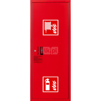 Hydrant DN33 zawieszany boczny z miejscem na gaśnicę, wąż 20m, ocynk fasada, zamek patent, RAL 3000 prawy