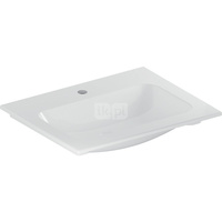 Umywalka GEBERIT iCon prostokątna, biała / KeraTect, 600mm, otwór na baterię na środku, nakładany od góry, bez odpływu przelewowego, półka od ściany