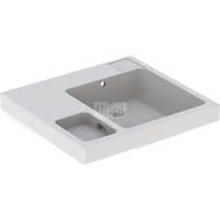 Umywalka GEBERIT Bambini prostokątna (z boczną półką na gąbkę), biała, 600mm, bez otworu na baterię, bez odpływu przelewowego, półka z lewej