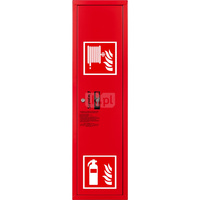 Hydrant DN52 zawieszany boczny z koszem, z miejscem na gaśnicę, wąż 20m, zamek patent, RAL 3000 prawy