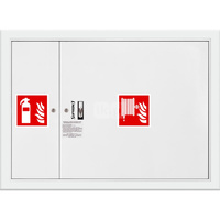 Hydrant DN52 wnękowy z miejscem na gaśnicę obok kosza, wąż 20m, zamek patent, RAL 9003
