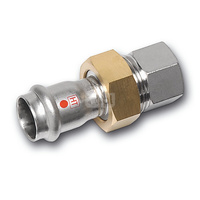 Śrubunek SANHA NiroTherm Industry z uszczelką i nakrętką z mosiądzu trzyczęść., stal nierdzewna, 22 mm x 1'' (zw x GW)