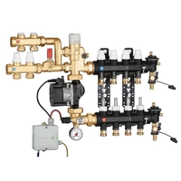 Zespół regulacyjny - regulacja stałotemperaturowa. 3 wyjścia. Dodatkowy rozdzielacz obiegu pierwotnego z dwoma wyjściami.
