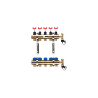 Rozdzielacz do ogrzewania podłogowego QIK PC BASIC II 6-obieg. mosiądz gw 1'' x gz 3/4'' + przepływomierz