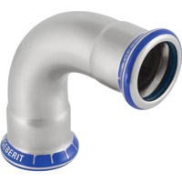 Kolano 90' GEBERIT Mapress Edelstahl FKM, stal nierdzewna / stal nierdzewna, 18 mm, DN 15 x 18 mm x DN 15 (mufa zaprasowywana x mufa zaprasowywana), (głębokość: 33 mm) z uszczelką