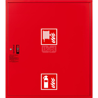 Hydrant DN33 zawieszany z miejscem na gaśnice pod zwijadłem, wąż 30m, ocynk fasada, zamek patent RAL 3000