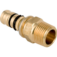 Złączka GEBERIT Mepla, mosiądz / mosiądz, 1'' x 32 mm (GZ gazowy stożkowy x końcówka wciskowa) z uszczelką