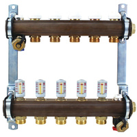 Rozdzielacz do ogrzewania podłogowego HERZ 14-obieg. GW 1'' x GZ 3/4'' + przepływomierz + zawór napełn/spust + odpowietrznik