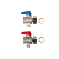 Zestaw zaworów kulowych, mosiądz, z nakretkami i uszzcelkami, z tuleją pod czujnik temperatury ciepłomierza M10x1 KH-SET WMZ 1"UM3/4"IG Ni