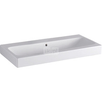 Umywalka GEBERIT iCon prostokątna, biała, 900mm, bez otworu na baterię, bez odpływu przelewowego, półka od ściany
