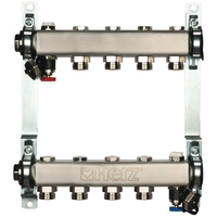 Rozdzielacz do ogrzewania podłogowego HERZ 11-obieg. stal nierdzewna GW 1'' x GZ 3/4'' + zawór napełn/spust + odpowietrznik