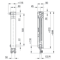 Element grzejnikowy lewy G500 F/D/1 z jonami srebra, z dol. zas. krzyż. i zesp. przył. prostym [50 x 50]