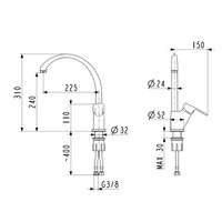 Bateria zlewozmywakowa stojąca KFA Armatura MOHIT, obrot. wylewka, uchwyt boczny - skośny, kolor chrom, mosiądz