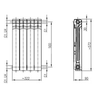 Grzejnik żeberkowy KFA Armatura G500/F 572 x 322 mm, kolor grafit (RAL 9007), moc 564 W