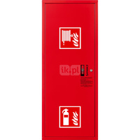 Hydrant DN33 zawieszany boczny z miejscem na gaśnicę, wąż 20m, ocynk fasada, zamek patent, RAL 3000 lewy