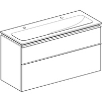 Zestaw: umywalka meblowa iCon slim, z szafką pod umywalkę, dwoma szufladami i zestawem odpływowo-przelewowym do umywalki: 120cm, dąb / melaminowa struktura drewna, lava / matowy